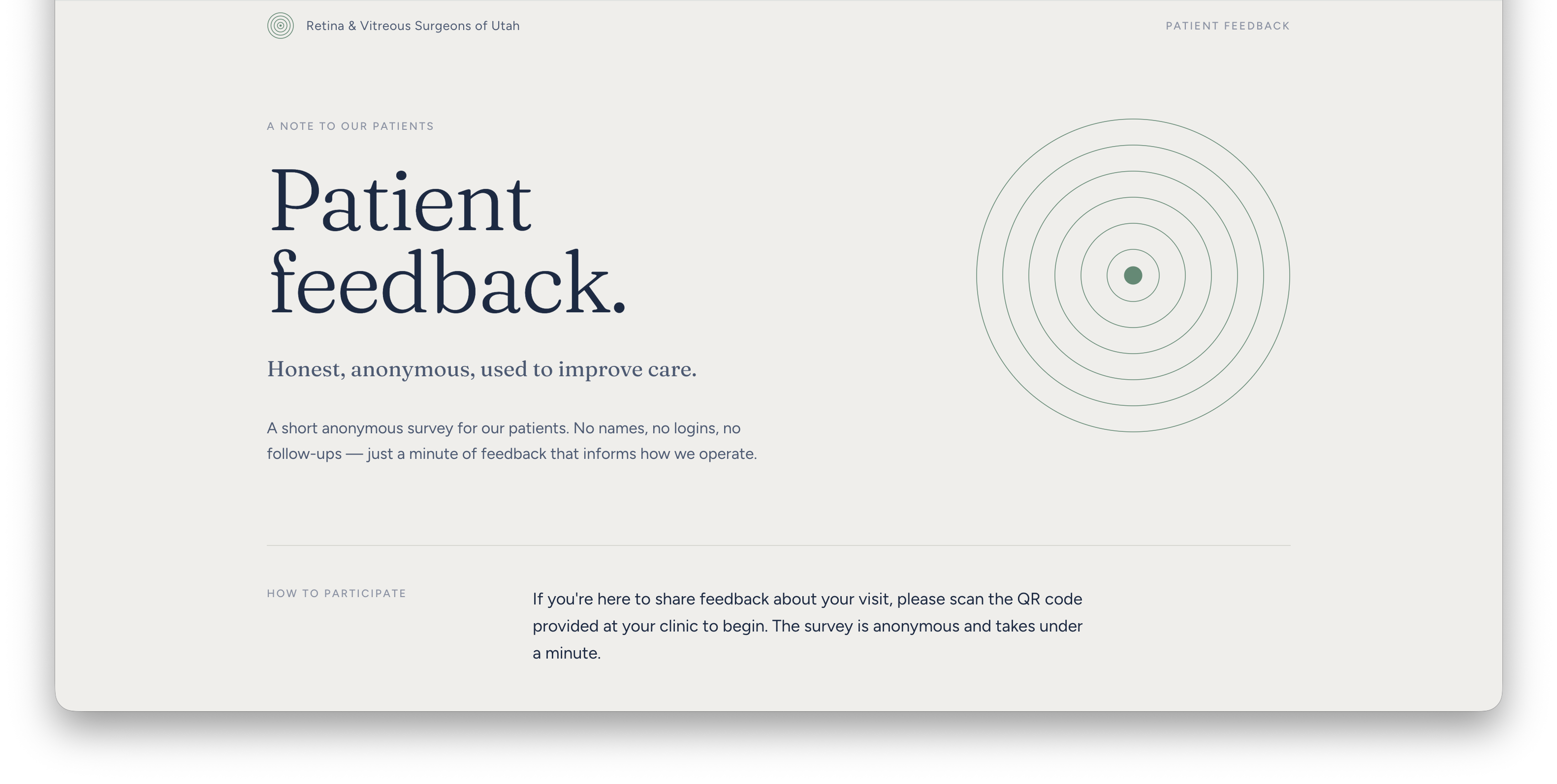 RVSU Insights patient feedback landing page — honest, anonymous, used to improve care